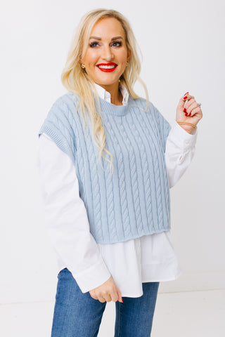 Elevated Calm Sweater Top, CHAMBRAY BLUE