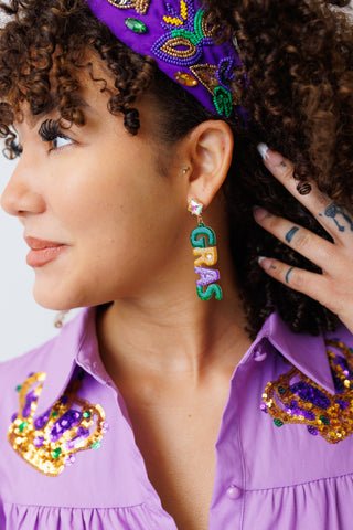 Mardi-Gras Letter Earrings