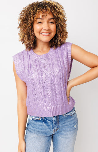 Classique Metallic Crop Sweater, LILAC