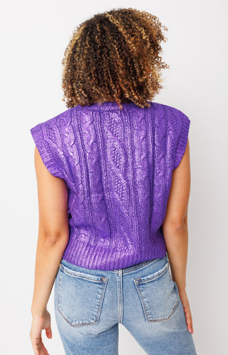 Classique Metallic Crop Sweater, PURPLE