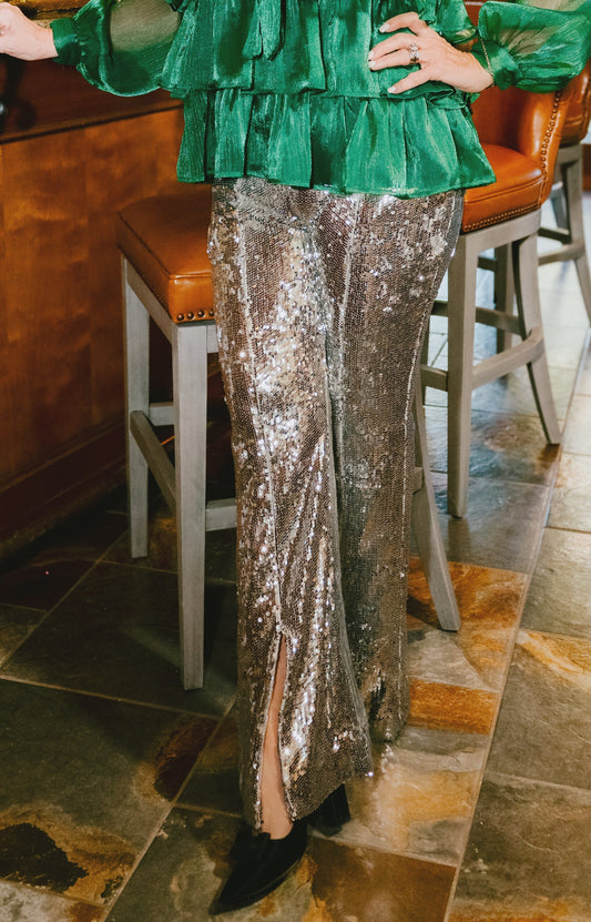 Endless Rose: Sequins Front Slit Pants