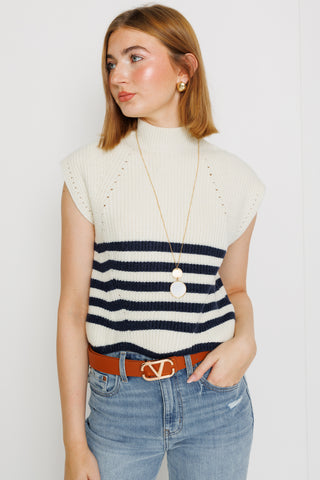 Blind Date Top, IVORY/NAVY