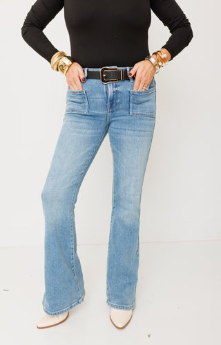 HIDDEN: Low Rise Happi Flare Jeans, MEDIUM LIGHT