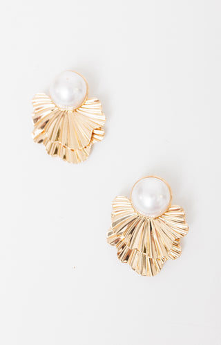 Pearl-Fect Fan Earring, GOLD