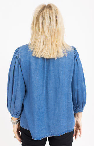 Triple Threat Bow Top, DARK DENIM