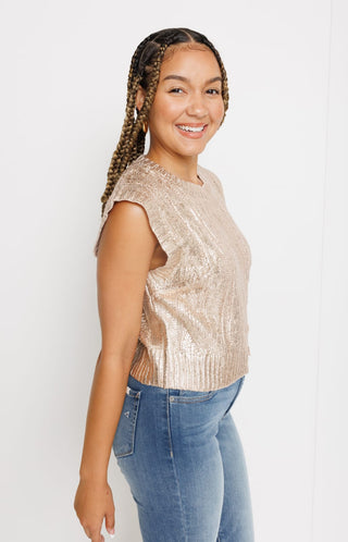 Classique Metallic Crop Sweater, LIGHT GOLD