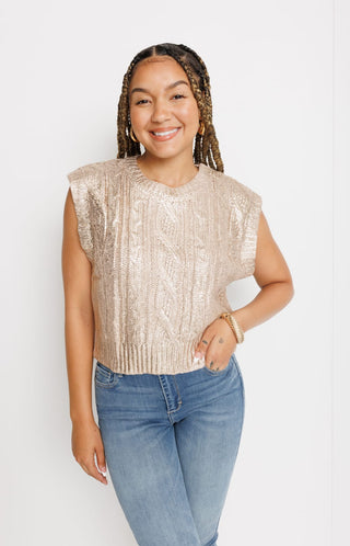 Classique Metallic Crop Sweater, LIGHT GOLD