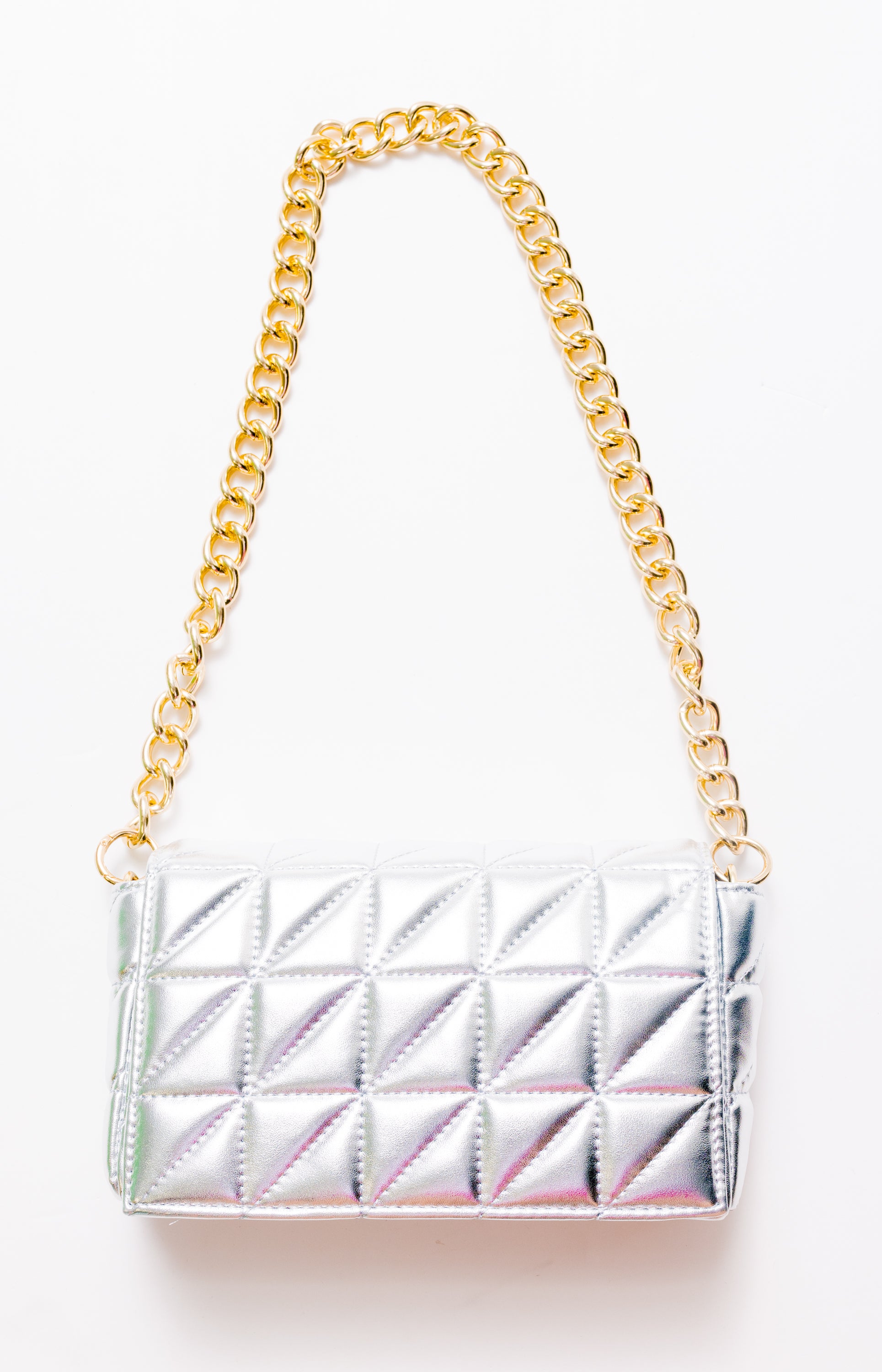 Quilted Bag w/ Gold Chain Detail, SILVER SKU# 5102 - HerringStones
