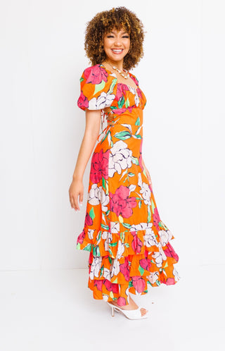Forsythe Avenue Maxi Dress, CORAL/PINK/GREEN - HerringStones