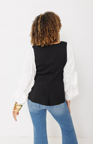 So Pure Ribbed Top, BLACK/WHITE