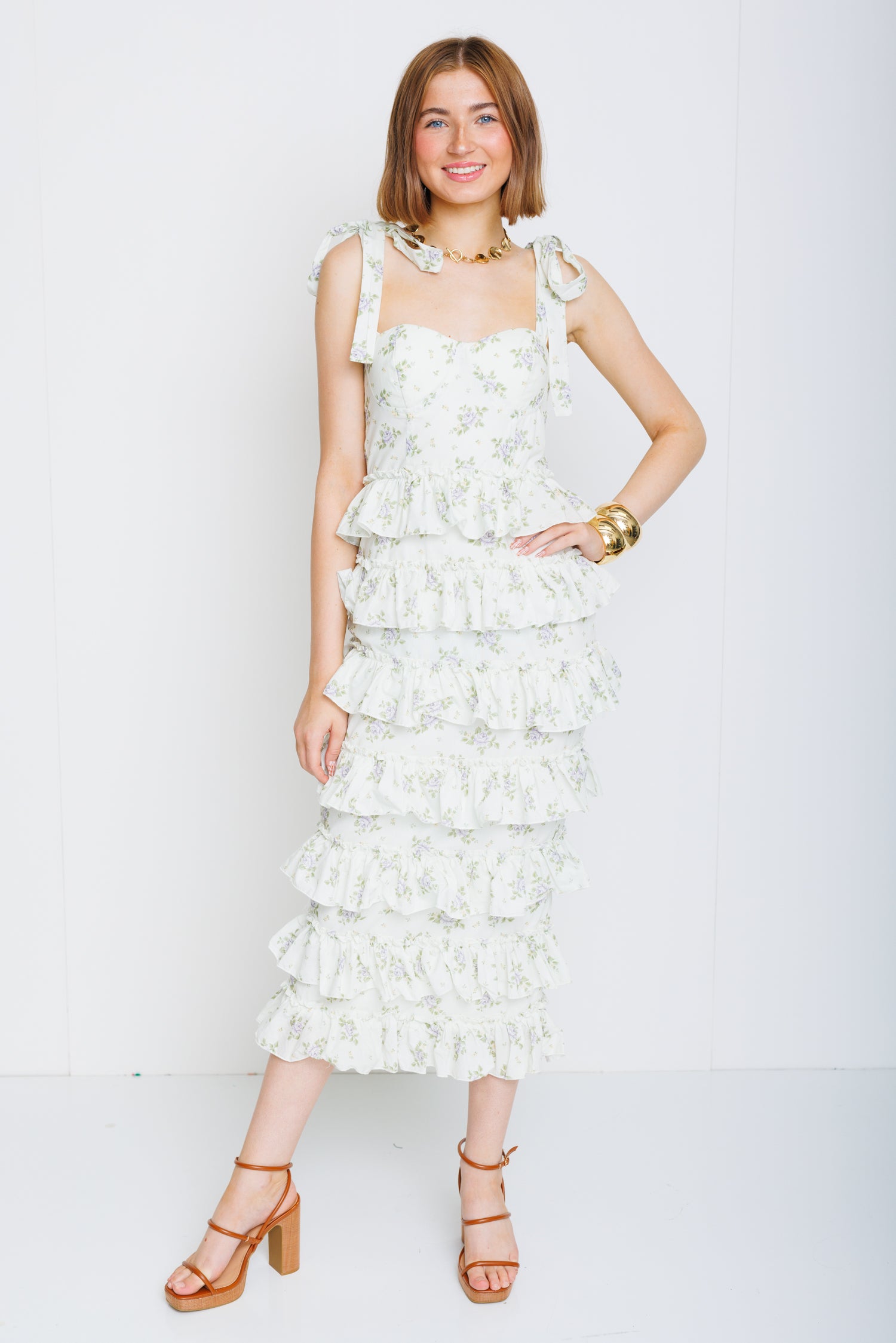 Blossom Beauty Midi Dress, OFF WHITE