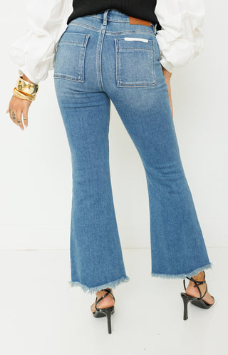 HIDDEN: Happi Cargo Cropped Flare Jeans, MEDIUM DARK