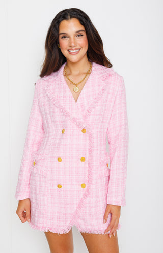 Just A Tease Tweed Blazer Dress, PINK