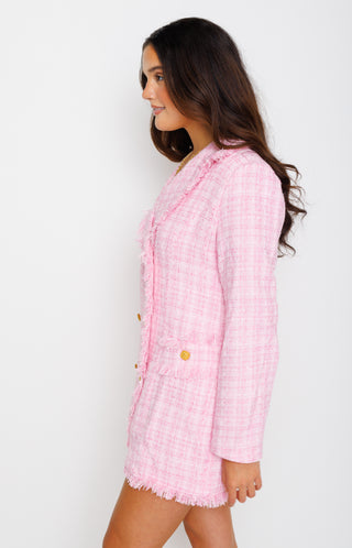 Just A Tease Tweed Blazer Dress, PINK