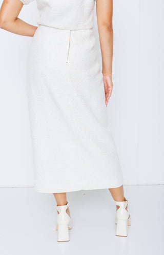 Meredith Tweed Midi Skirt, WHITE