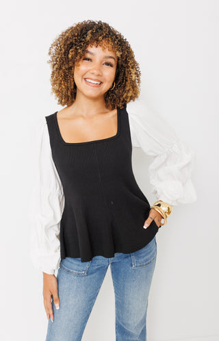 So Pure Ribbed Top, BLACK/WHITE