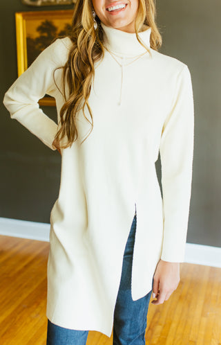 THML: Elevate Elegance Turtleneck Tunic, CREAM Tops Over 75- 12