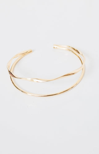 2 Row Wave Bangle Bracelet, GOLD - HerringStones