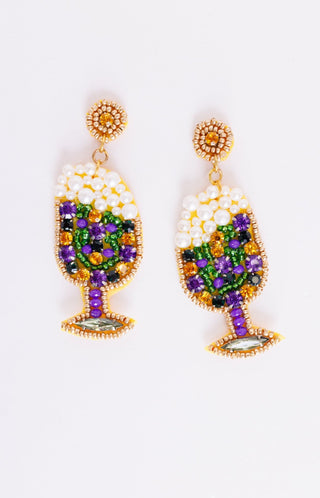 Beaded Mardi Gras Cup Earrings, MULTI Earrings - 56E