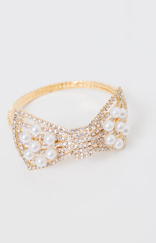 Bow Pearl Wire Bracelet, GOLD - HerringStones