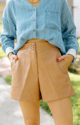 Dolce Cabo: Lasting Impression Vegan Leather Shorts, COPPER Shorts - 32S
