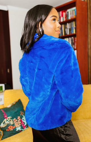 Dolce Cabo: Retro Revival Faux Fur Jacket, BLUE Coats - 20C