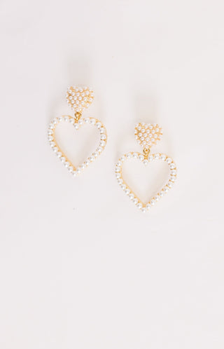 Double Heart Shaped Earrings, PEARL Earrings - 56E