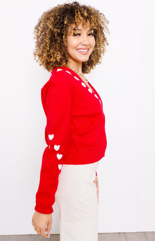 Endless Rose: Heart Contrast Knit Cardigan, RED Jackets - 20J