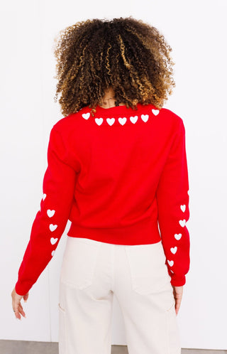 Endless Rose: Heart Contrast Knit Cardigan, RED Jackets - 20J