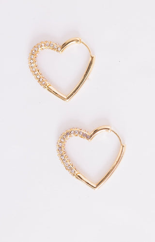 Half Jeweled Heart Shaped Earrings, GOLD Earrings - 56E