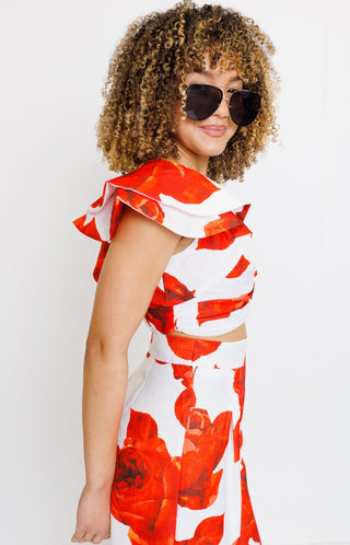 Look My Way Print Top, RED FLORAL - HerringStones