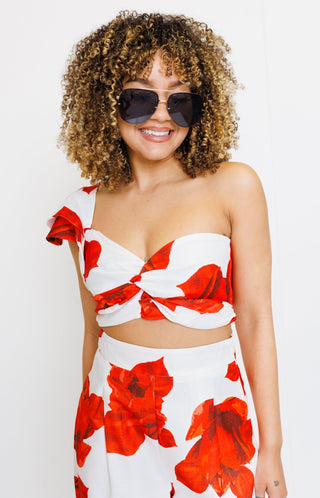 Look My Way Print Top, RED FLORAL - HerringStones