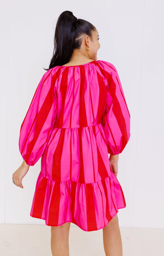 Love Struck Poplin Tiered Dress, FUCHSIA/RUST - HerringStones