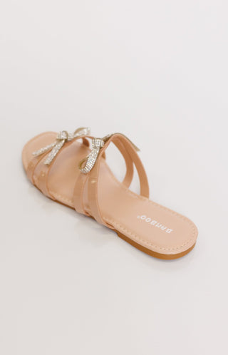 Rhinestone Bow Sandal, NUDE Flats - 80F