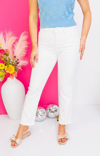 Risen: Mid Rise Ankle Bootcut Pants, WHITE - HerringStones