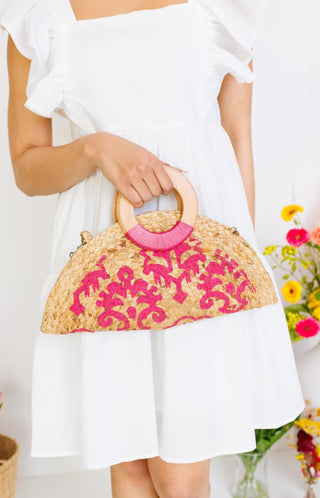 Savanna Woven Clutch, PINK - HerringStones