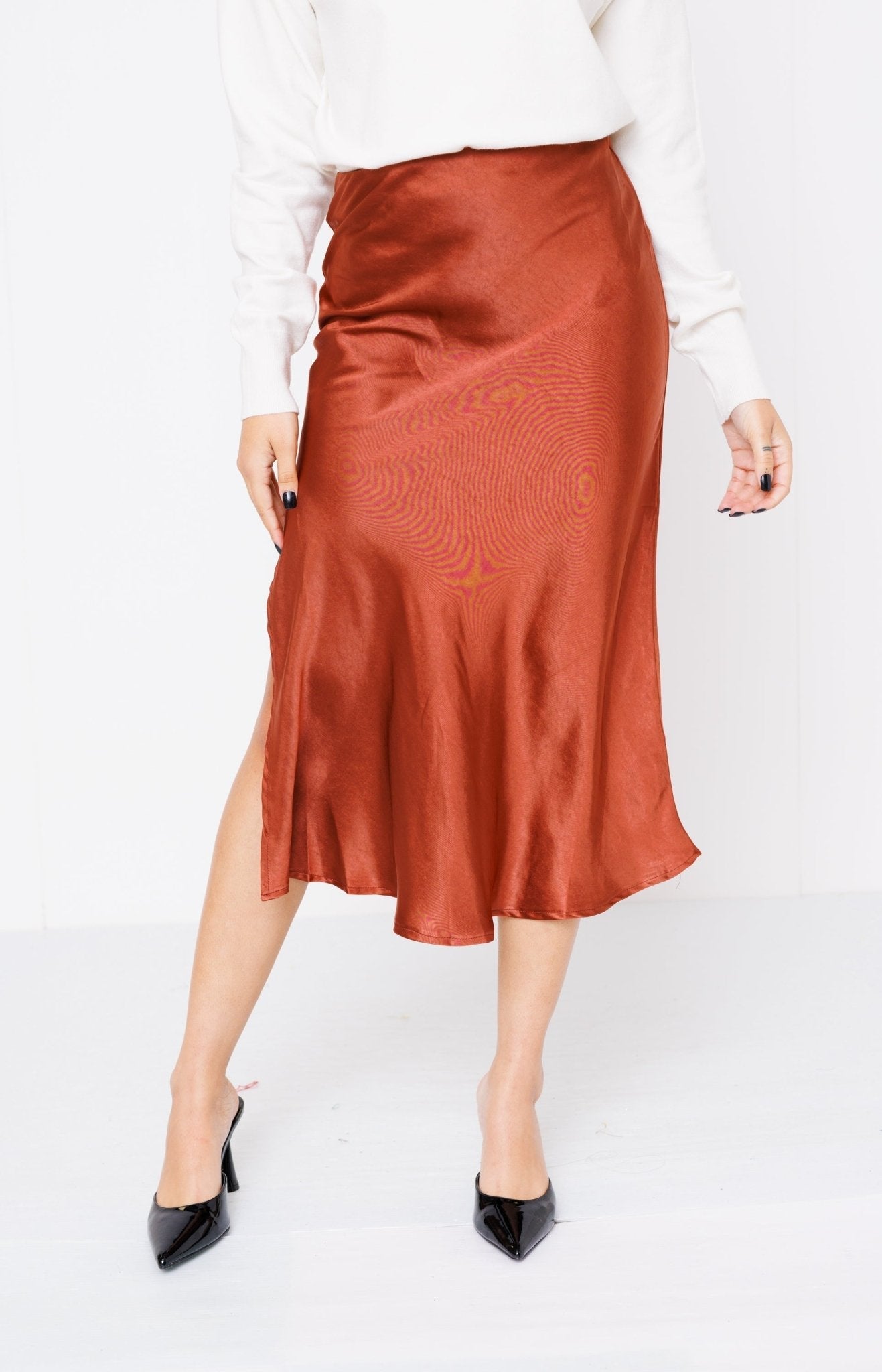 Satin shop skirt rust