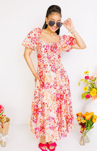 THML: Honeydew Tiered Floral Dress, WHITE - HerringStones